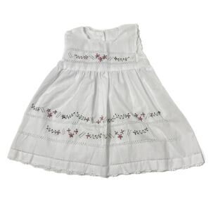Vintage Handmade Baby Dress White Cotton Embroidered Roses Crochet Trim